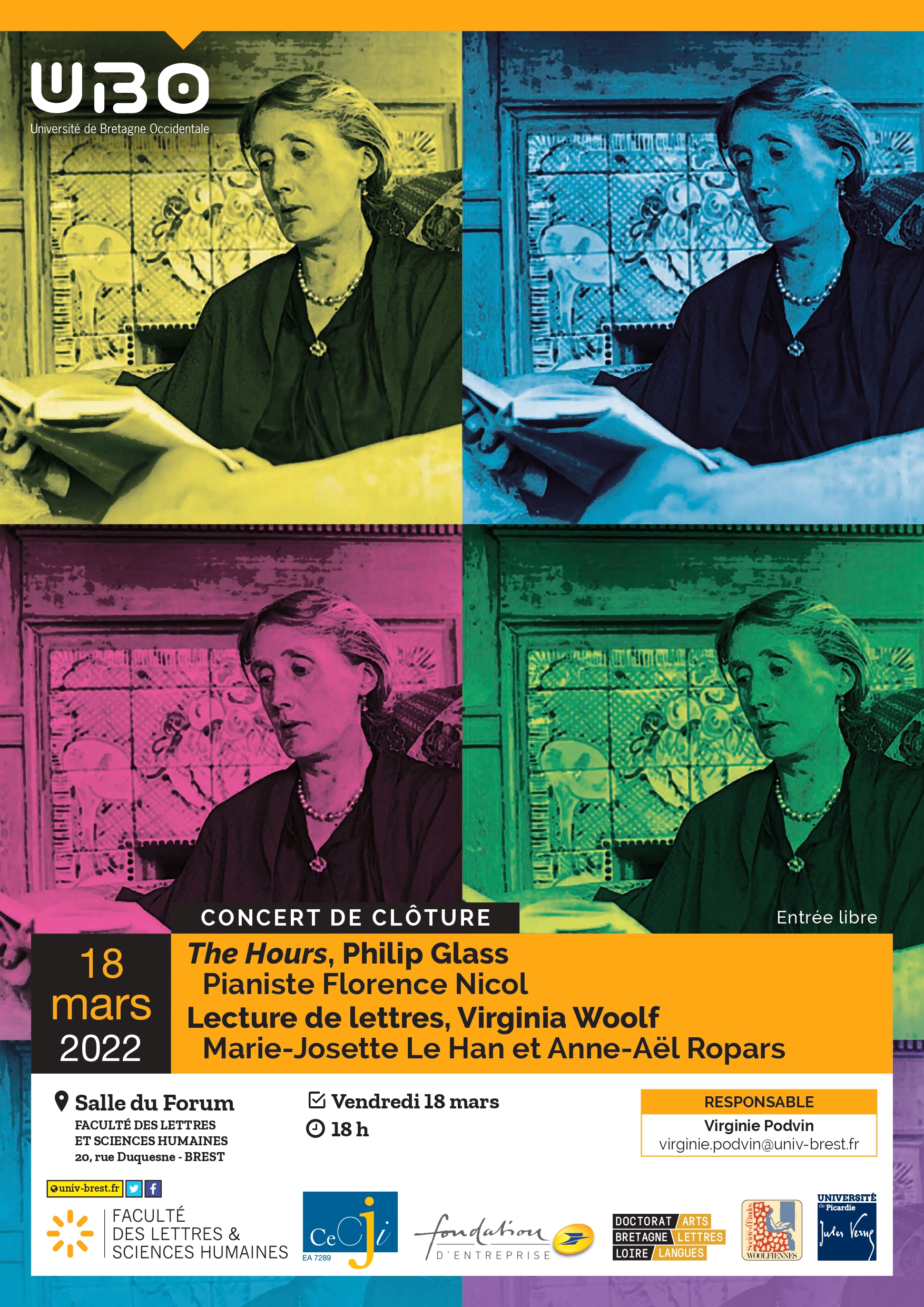 The Hours, Philip Glass, pianiste : Florence Nicol / Lecture de lettres, Virginia Woolf : Marie-Josette LE HAN et Anne-Aël ROPARS