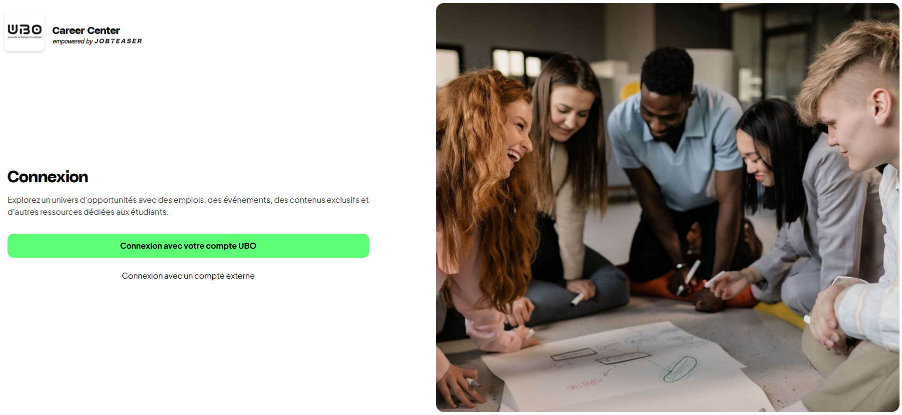 capture d'écran de la plateforme Career Center de l'UBO