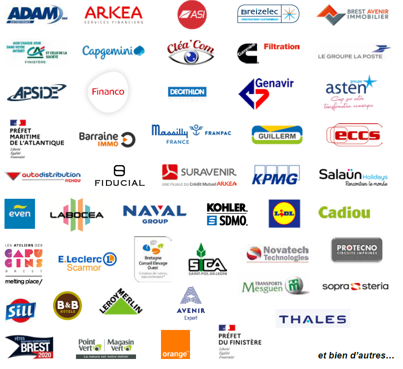 Plusieurs logos d'entreprises et organisations qui recrutent les alternants de l'UBO