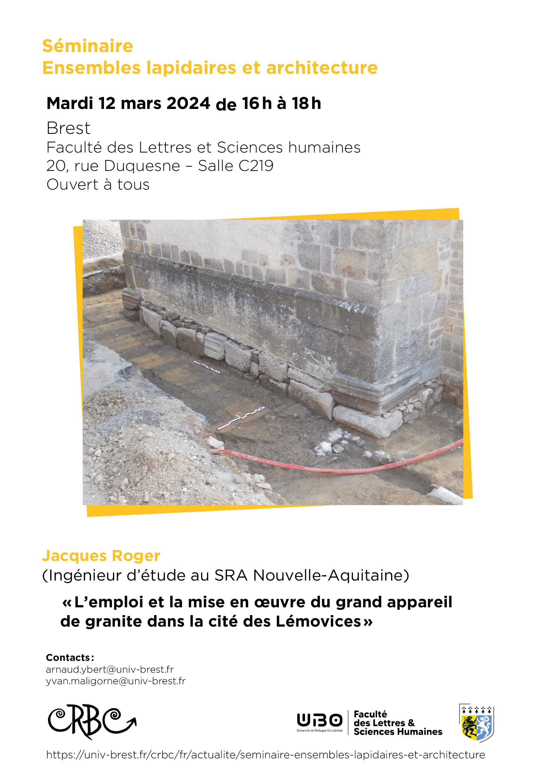 Affiche du séminaire Ensembles lapidaires et architecture du 12 mars 2024