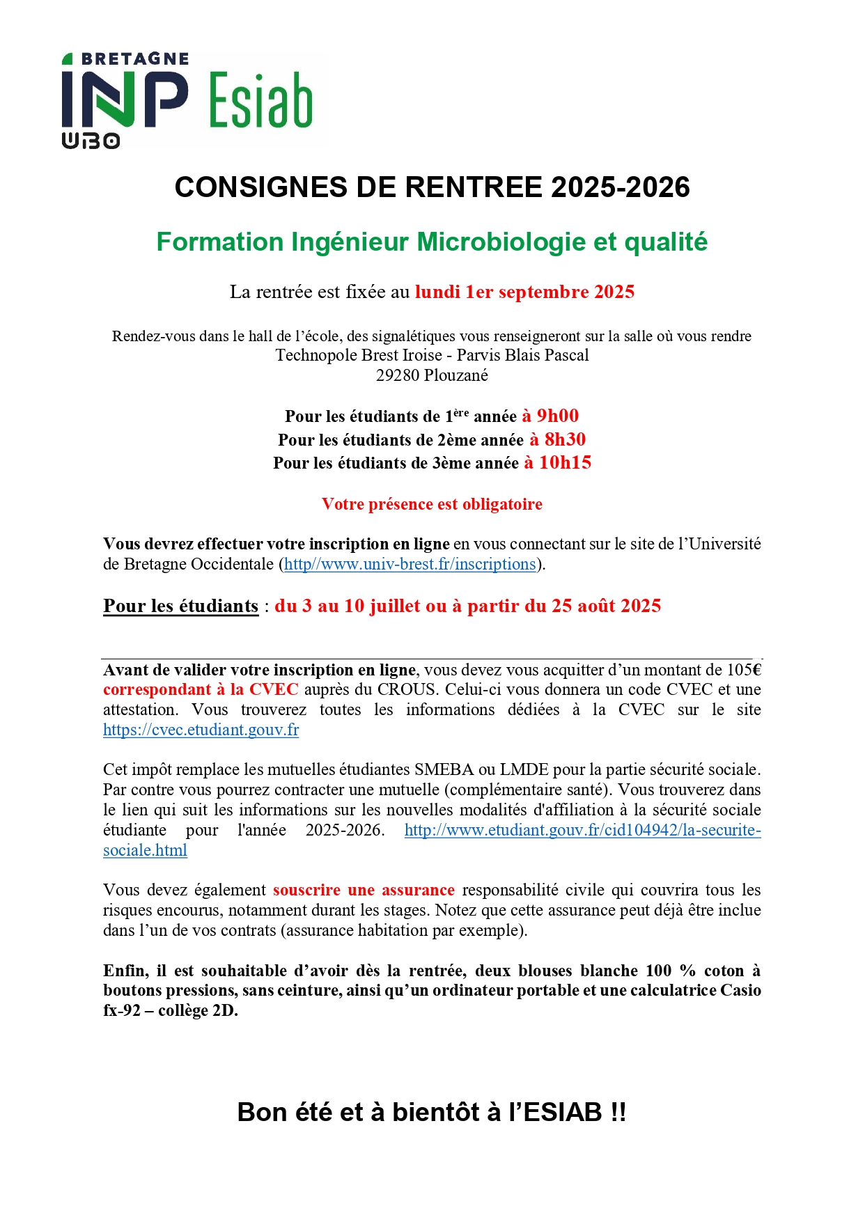 Consignes de rentrée MQ V2