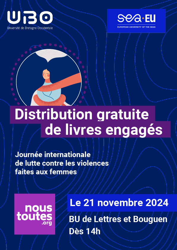 Distribution de livres engagés le 21 novembre 2024 à la Bibliothèque universitaire de Lettres et du Bouguen, dès 14h.