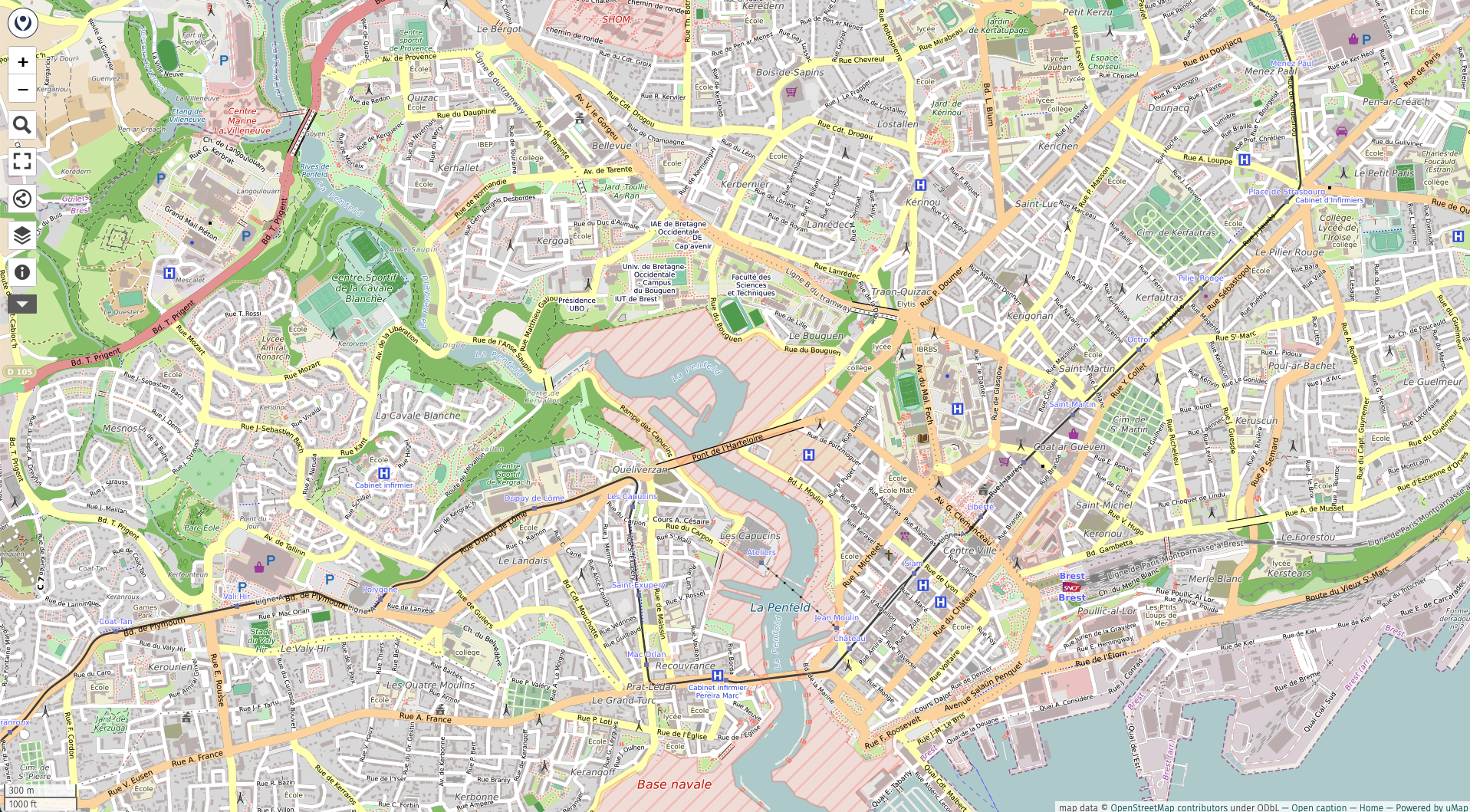 Carte OpenStreetMap du campus du Bouguen de l'UBO