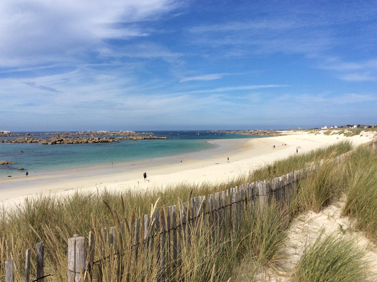 Vue une une plage bretonne avec la mer turquoise