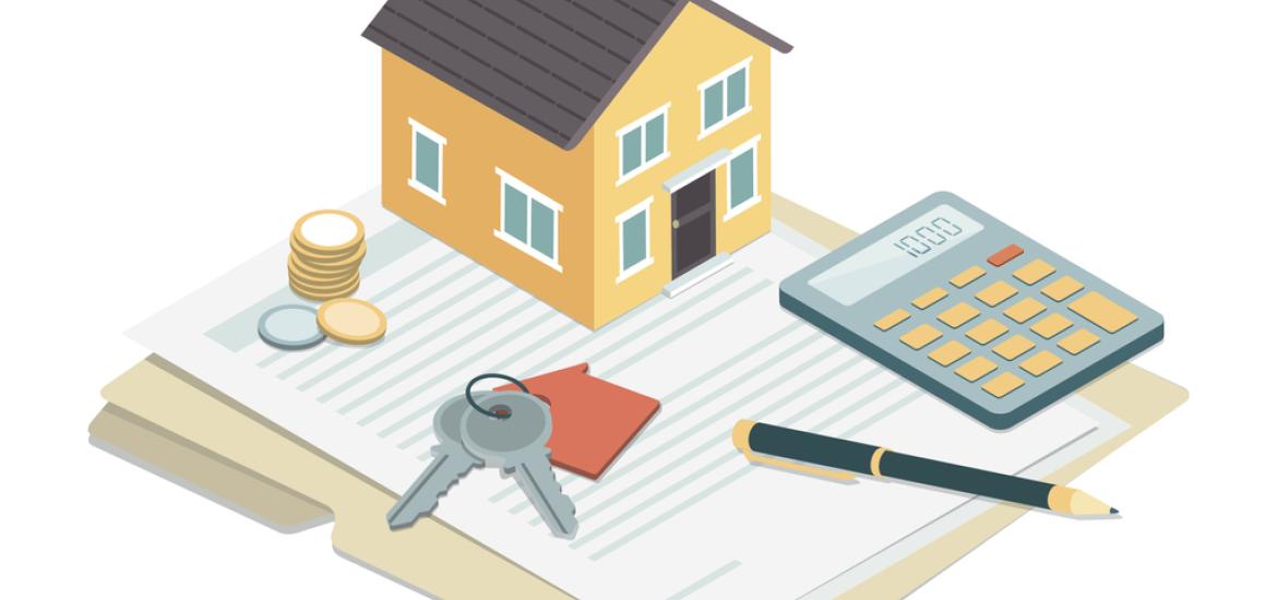 Dessin d'une maison, d'un cahier, d'une calculatrice, d'un style et de quelques pièces 